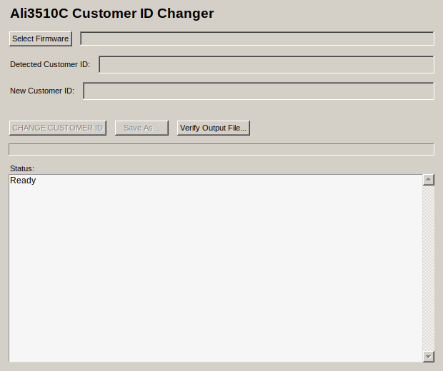 Real screenshot of the ali3510c-customer-id-hardware-version-changer-online offline tool window on PC
