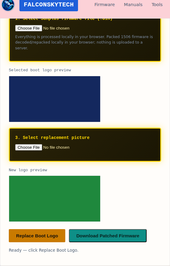 Real screenshot of the sunplus-boot-logo-changer-online offline tool — step 3